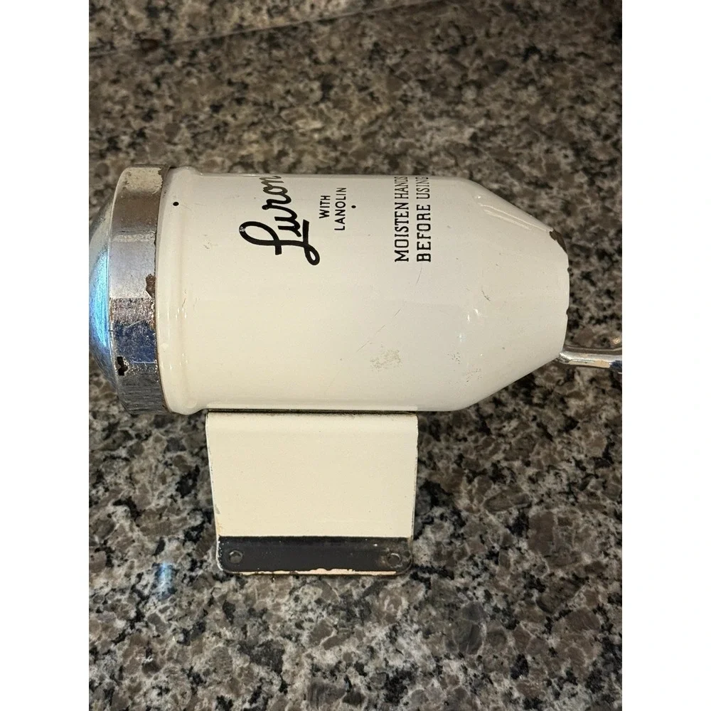 Vintage Luron Wall Mounted Metal Enamel Powder Soap Dispenser White